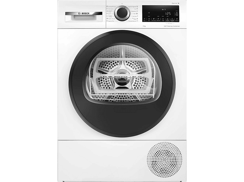 Secadora bomba de calor - Bosch WQG245D0ES, Serie 6, 9 kg, 15 programas, AutoDry, Condensador Autolimpiante, Blanco