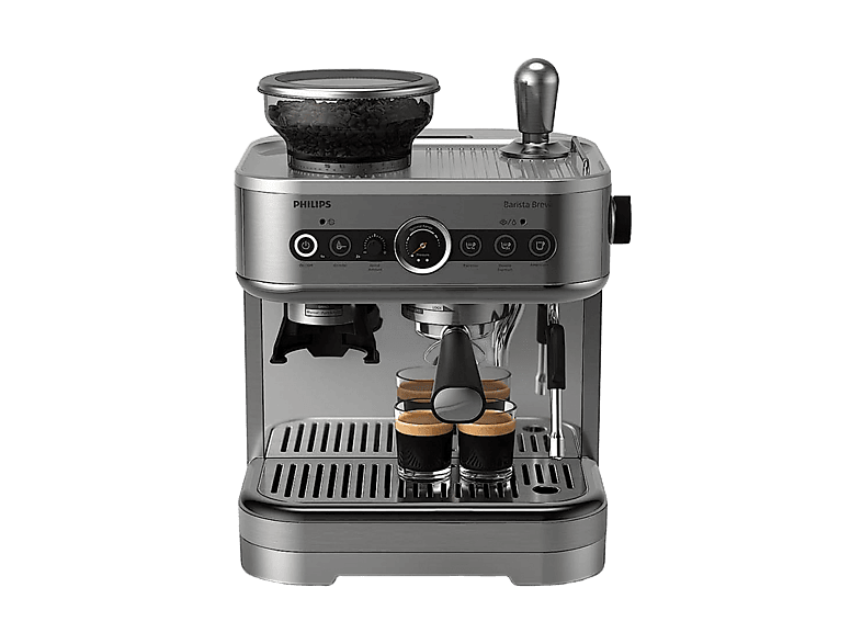 Cafetera express - Philips Barista Brew PSA3228/01, Molinillo integrado, Prensador calibrado premium, doble container de café, Capacidad 2,3l, 15 bar.