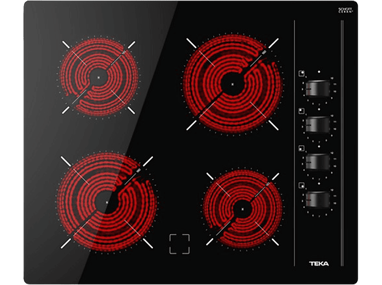 Placa vitrocerámica - Teka TBC 64000 XFL, 4 zonas, Zona grande 18 cm, 60 cm, Negro