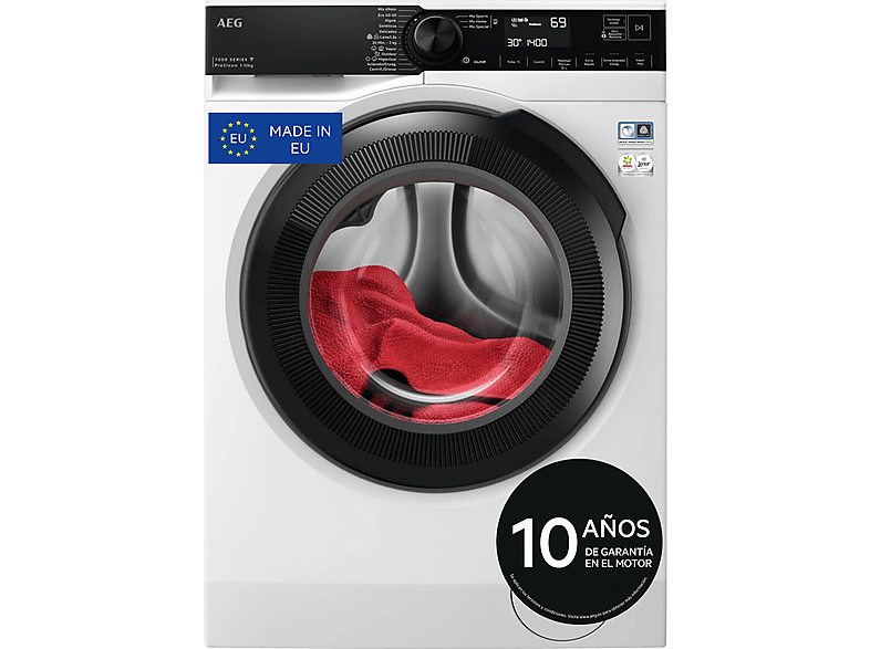 Lavadora carga frontal - AEG LFR7314O4C, 10 kg, 1400 rpm, 12 programas, Función Vapor, Tambor Care, PreciseWash, Blanco