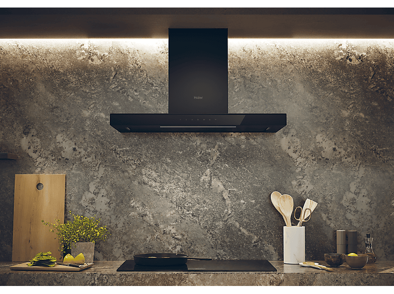 Campana decorativa - Haier HATS9CBS4BWIFI, 5 velocidades, 701 m3/h, Iluminación LED, 90 cm, Negra — foto 7