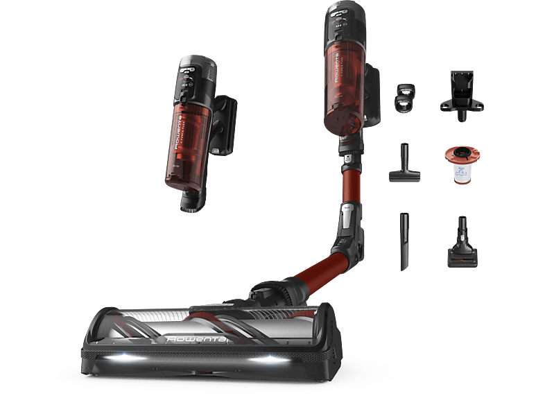 Aspirador escoba - Rowenta RH9A73 X - Force Flex 13.60 Animal Care, 380 W, 0.65 L, 60 min, Sin cables, Multisuperficie, Especial mascotas, Rojo