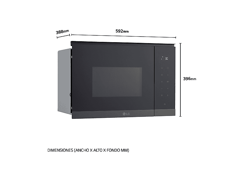 Microondas con grill integrable - LG MG7Z2593B, 900 W, 8 niveles, 25 l, Cristal negro — foto 2