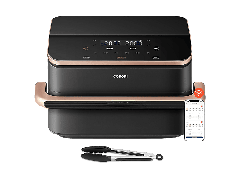 Freidora de aire - Cosori Dual Blaze Twinfry, 10 l, 2800 W, Doble cesta, Hasta 240 °C, Gris