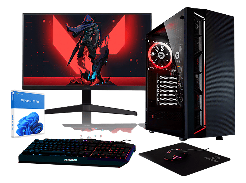 Pack PC gaming - BEASTCOM Q3 Essential Gaming, AMD Ryzen™ 5 3400G, 16 GB RAM, 512 GB SSD, Radeon™ RX Vega 11, Windows 11 Home, Monitor 24 " Full-HD, Negro (Ref. 143520593)
