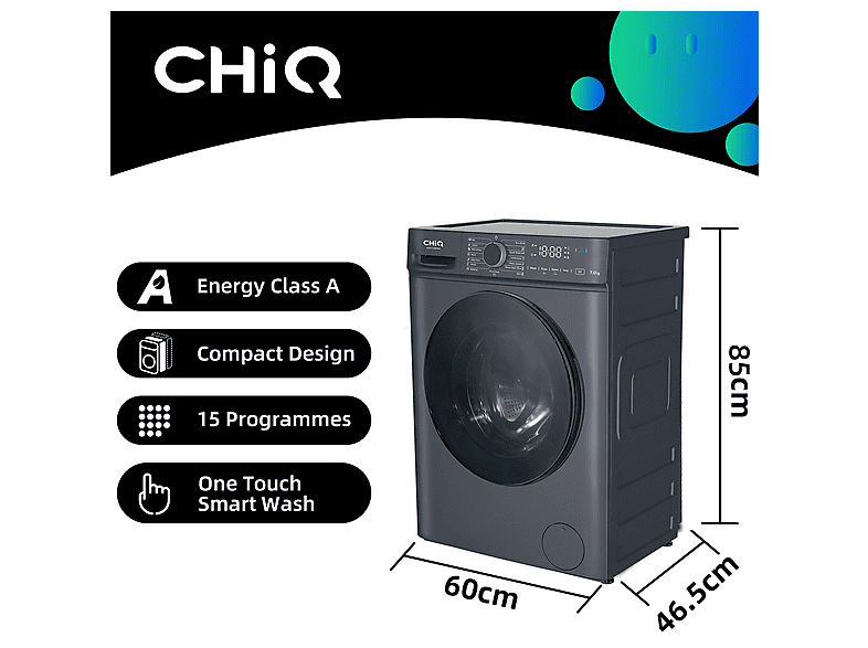 Lavadora carga frontal - CHIQ CW07123863AX, 7 kg, 1200 rpm, 16 programas, Gris oscuro — foto 4