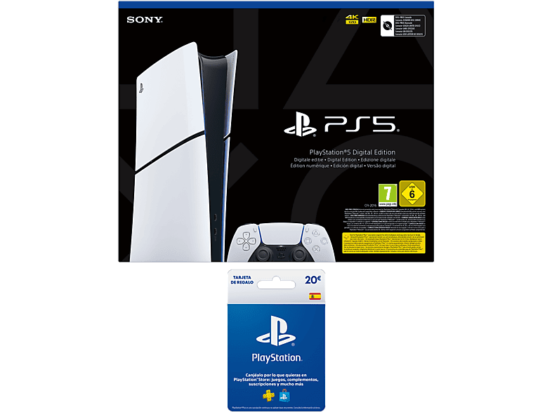 Consola - Sony PS5 Slim Digital Edition, 825 GB SSD, 4K, Chasis D, Blanco + Tarjeta PS Plus 20€ — foto 1