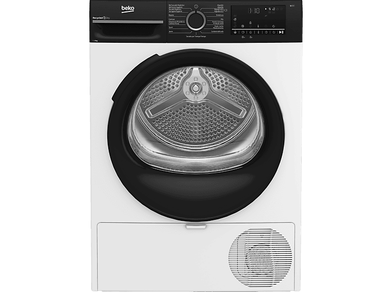 Secadora bomba de calor - Beko BM3T48249W, 8 kg, 15 Programas, Motor ProSmart Inverter, Pantalla digital, AquaWave, Blanco