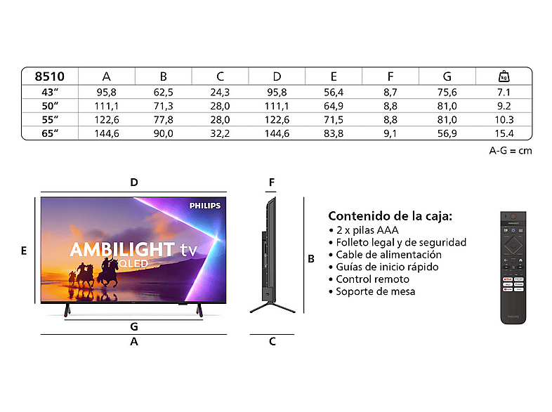 TV QLED 43" - Philips Ambilight 43PUS8510/12, UHD 4K, Titan OS, Smart TV, Pixel Precise Ultra HD, Dolby Atmos, Negro mate — foto 13