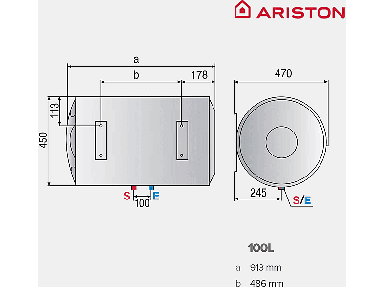 Termo Eléctrico  - BLU1 ECO 100H ARISTON, 100 l, Blanco — foto 2