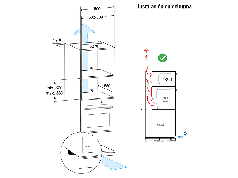Microondas integrable - PANDO ONE MCR38, 800 W, 20 l, Negro — foto 6