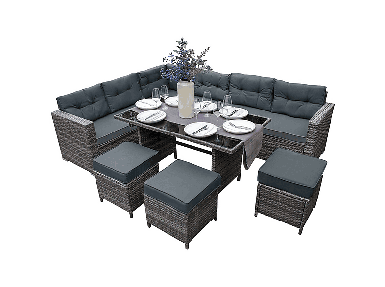 Conjunto de jardín - MONSTER Esquinero de Ratán 9 plazas - Gris, 240 cm x 180 cm x 70 cm, Gris