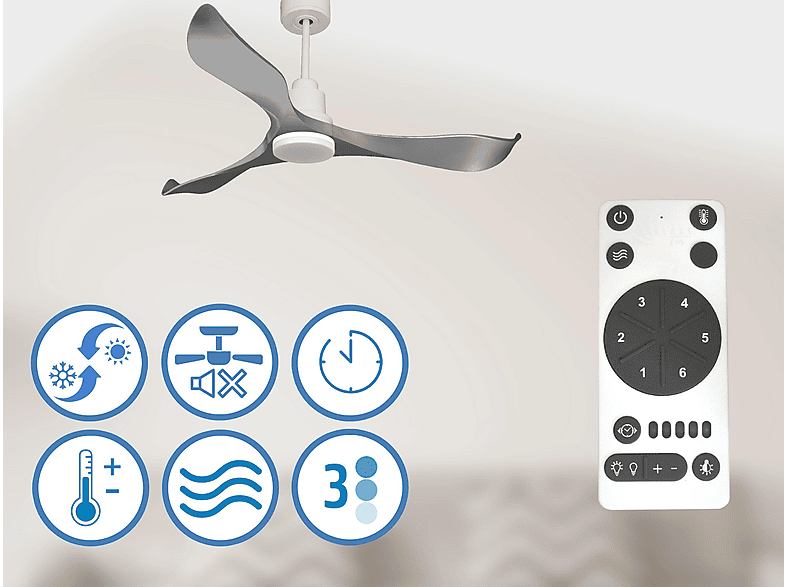Ventilador de techo - PURLINE TrawanganD132C04LED66825, 18 W, 6 velocidades, Blanco — foto 2