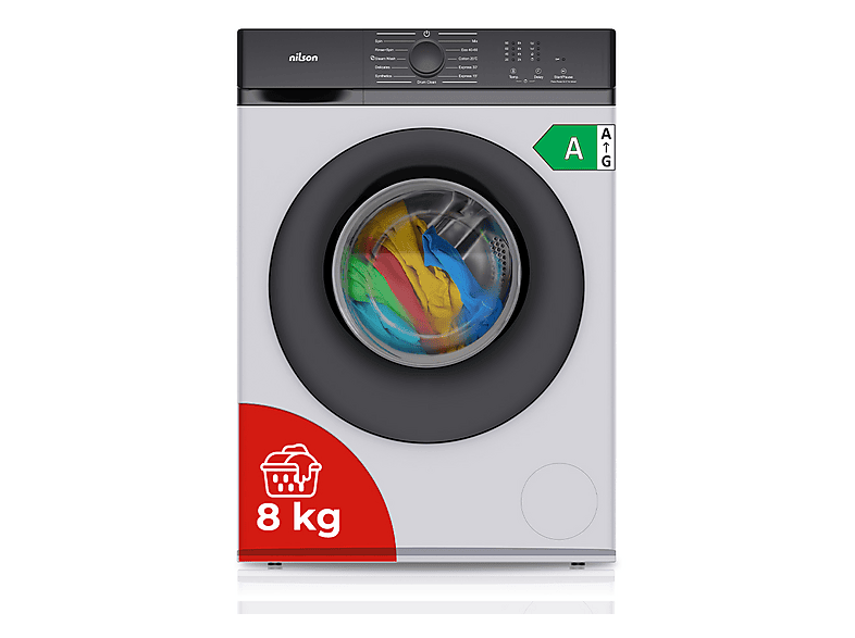 Lavadora carga frontal - NILSON NL8200AI, 8 kg, 11 programas, Blanco — foto 1