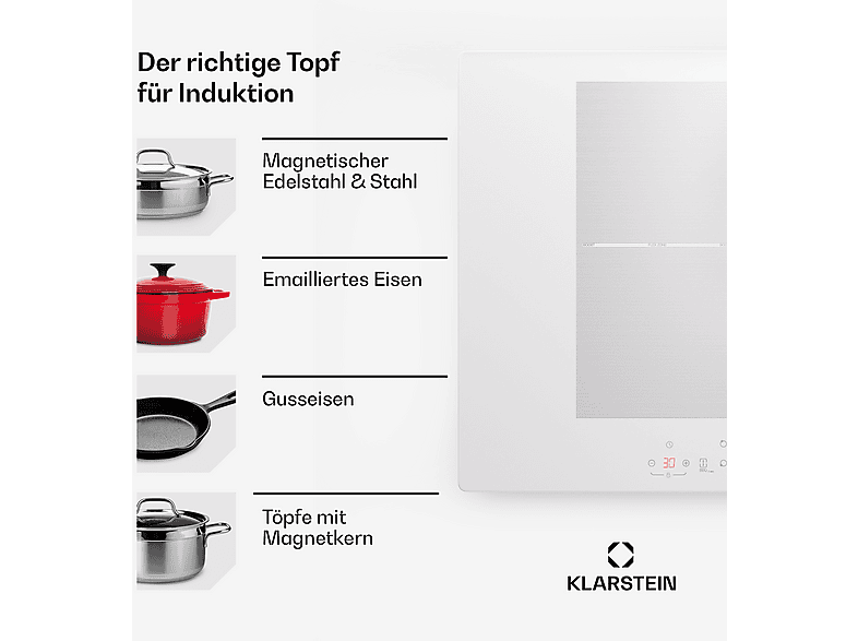 Placa de inducción - KLARSTEIN Delicatessa 77 Flex, 4 zonas, 77 cm, Blanco — foto 7