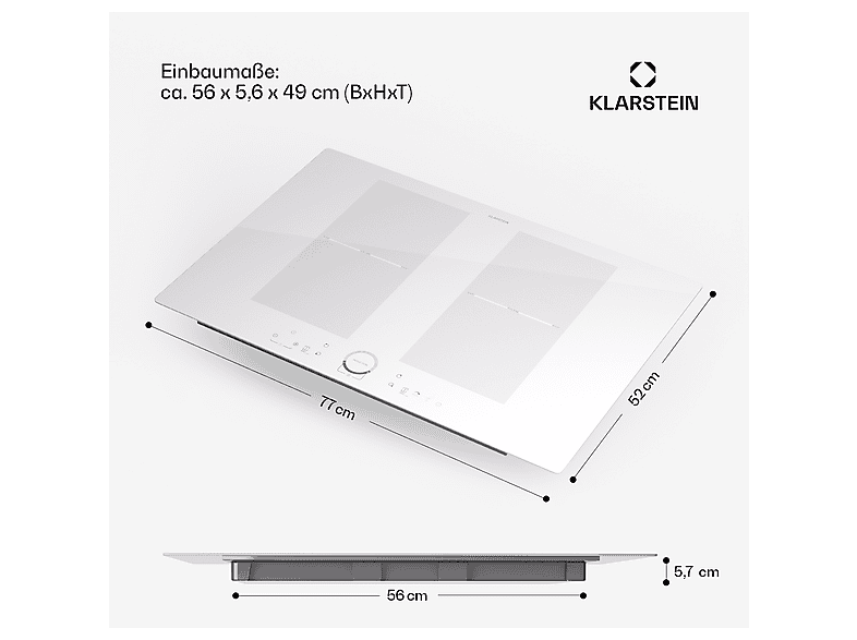 Placa de inducción - KLARSTEIN Delicatessa 77 Flex, 4 zonas, 77 cm, Blanco — foto 8