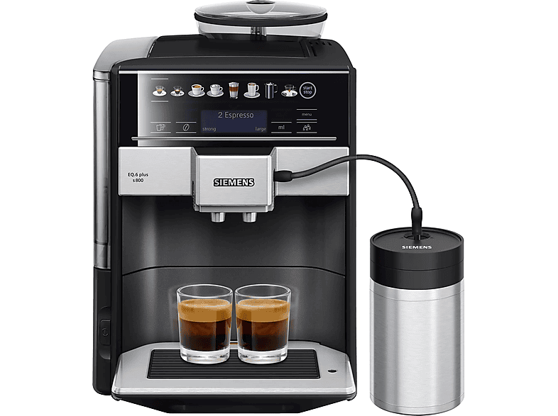 Máquina espresso - SIEMENS TE658209RW, 19 bar, 1500 W, 0,5 l, 2,0 tazas, Negro, Acero inoxidable