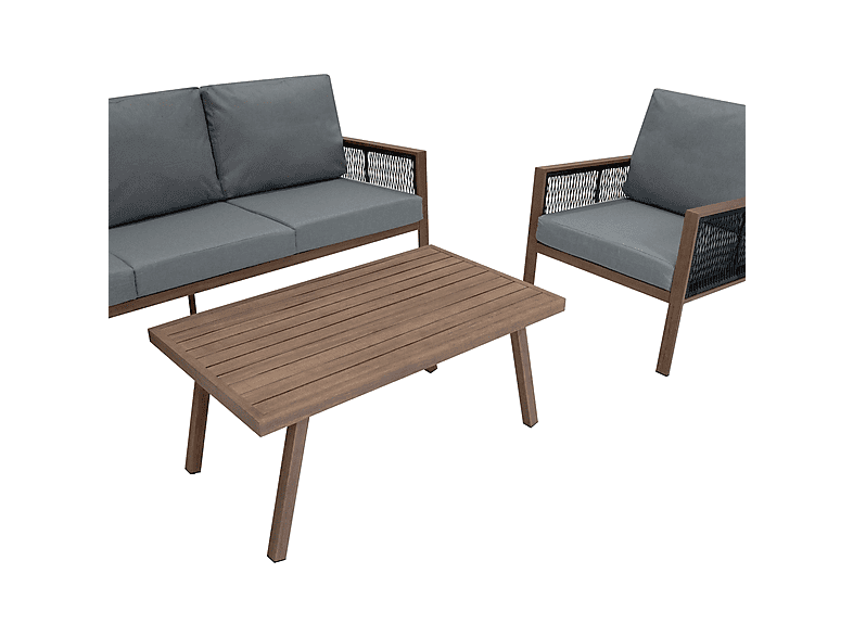 Conjunto de jardín - MONSTER De aluminio 5 plazas (4 piezas) - Efecto madera, 201 cm x 82 cm x 75 cm, Gris — foto 3