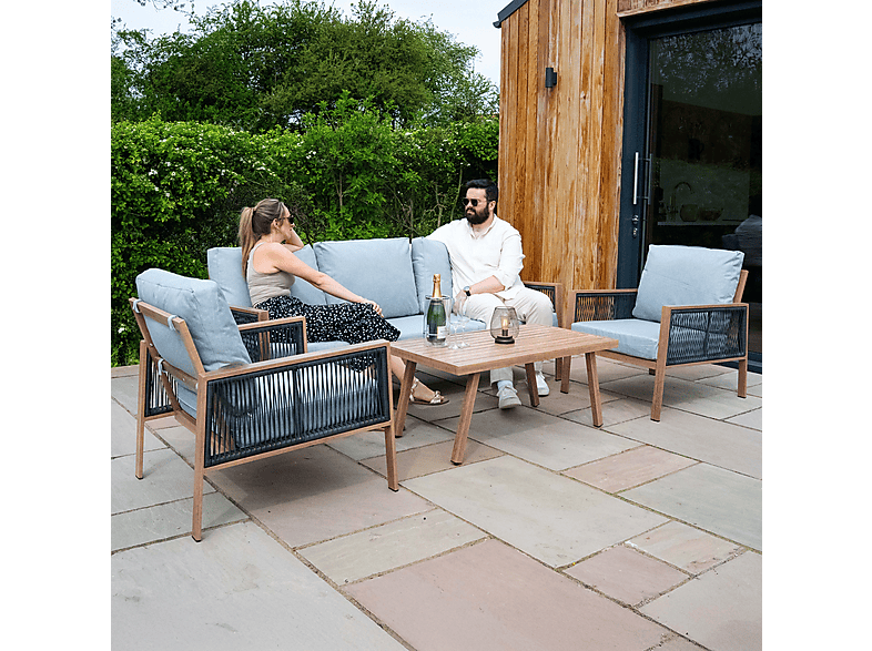 Conjunto de jardín - MONSTER De aluminio 5 plazas (4 piezas) - Efecto madera, 201 cm x 82 cm x 75 cm, Gris — foto 4