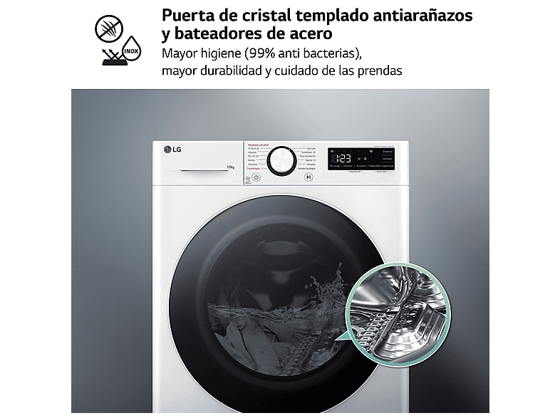 Lavadora carga frontal - LG F4WR6010A0W, Serie 600, 10 kg, 1400 rpm, 12 programas, AI Direct Drive™, TurboWash™360˚, Blanco — foto 11
