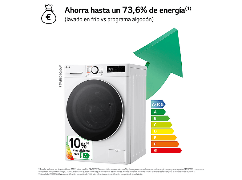 Lavadora carga frontal - LG F4WR6010A0W, Serie 600, 10 kg, 1400 rpm, 12 programas, AI Direct Drive™, TurboWash™360˚, Blanco — foto 17