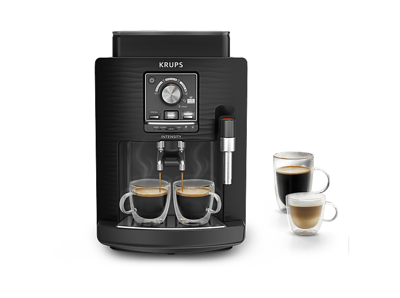 Cafetera superautomática - Krups Intensity EA50K9, 4 bebidas, Espumador de leche manual, Granos de cafe, 15 bares, 1.7l, 2 Tazas, Compacta, negro