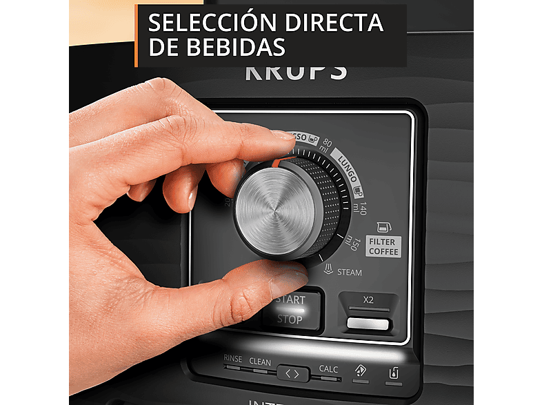 Cafetera superautomática - Krups Intensity EA50K9, 4 bebidas, Espumador de leche manual, Granos de cafe, 15 bares, 1.7l, 2 Tazas, Compacta, negro — foto 5