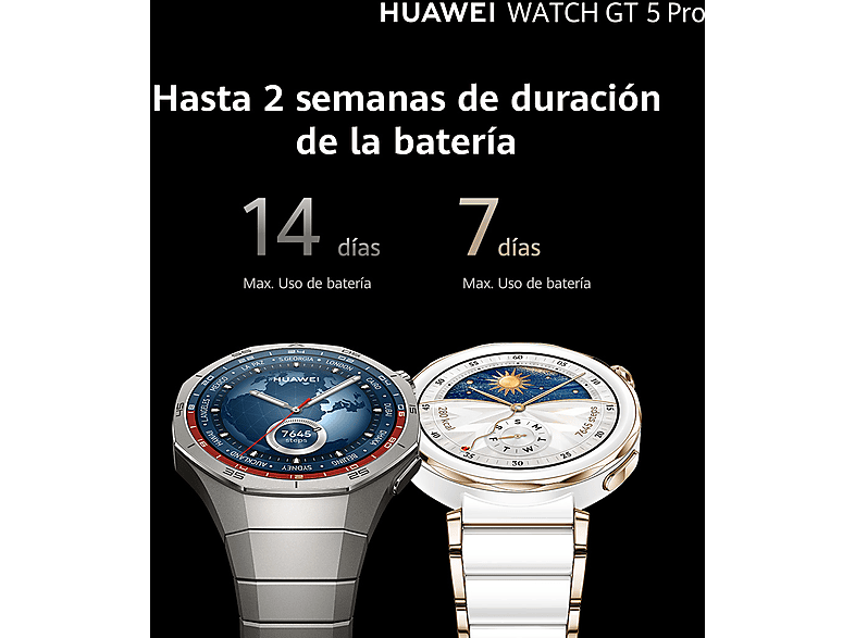 Smartwatch - Huawei Watch GT5 Pro 42mm, Llamadas Bluetooth, Respuesta con Teclado, Mapas Campos Golf, 7 días batería, Correa Fluoroelastómero Blanco — foto 4