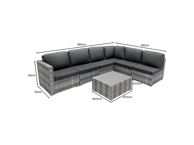 Conjunto de jardín - MONSTER 7 Piezas, 260 cm x 190 cm x 63 cm, Gris — foto 5