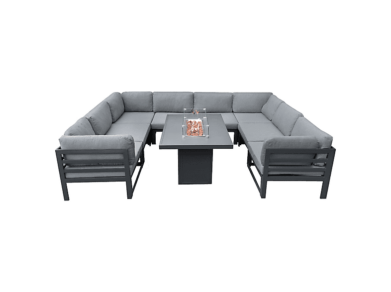 Conjunto de jardín - MONSTER Con Mesa con Fogata a Gas - Gris, 300 cm x 225 cm x 63 cm, Gris