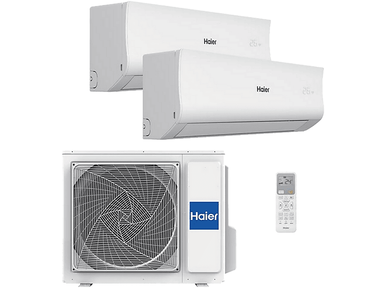 Aire acondicionado Split 2 x 1 - HAIER Tide-R, 2322 fg/h, Función Inverter, Blanco