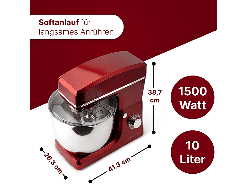 Robot de cocina - CLATRONIC 263958, 1500 W, 10 l, Rojo — foto 2