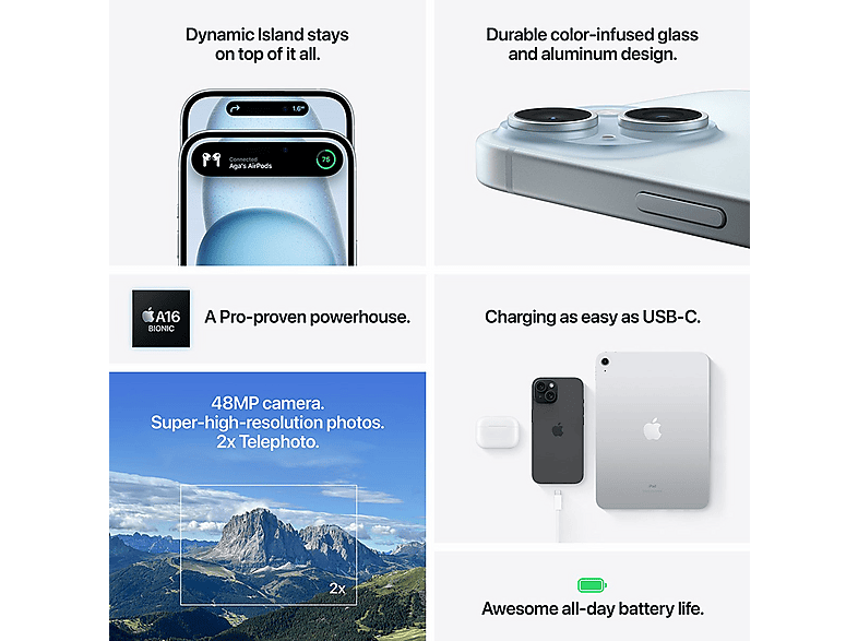 APPLE iPhone 15 6.1" 128GB, Rosa, Smartphone iOS, 128 GB, 6,1 " OLED Super Retina XDR, Chip A16 Bionic, 3350 mAh — foto 7