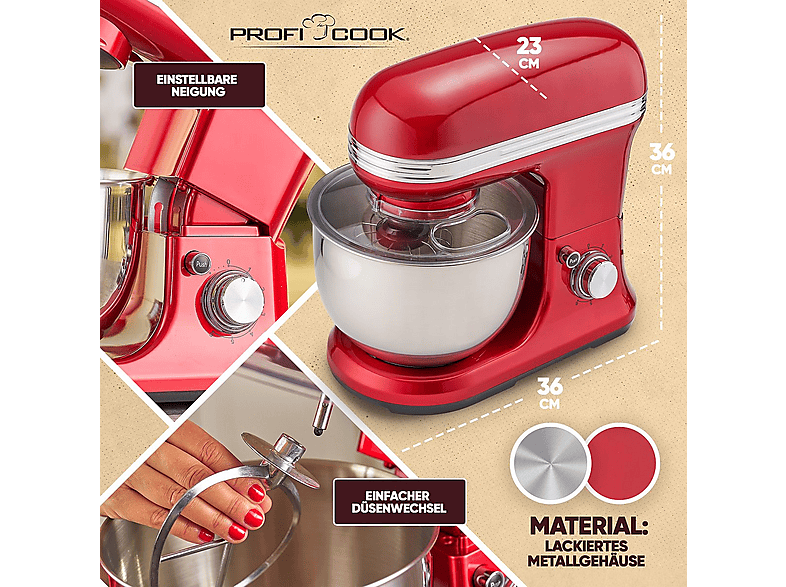 Amasadora - PROFICOOK 501197, 1200 W, 5 l, Inox — foto 5