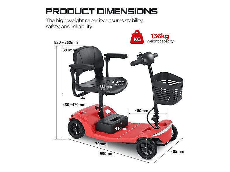 scooter plegable - SWEETRICH S2, 27,8 kg, rojo — foto 4