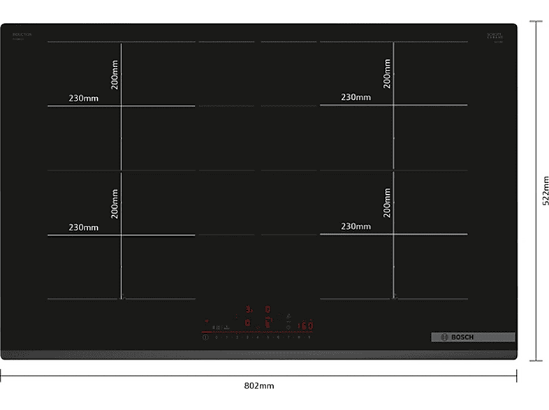 Placa de inducción - BOSCH PXY83KHC1E, 4 zona(s) zonas, 802 mm, Negro — foto 6
