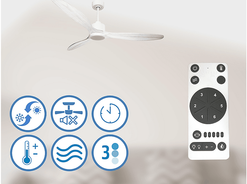 Ventilador de techo - PURLINE SalD166C03LED67775, 18 W, 6 velocidades, Blanco — foto 6
