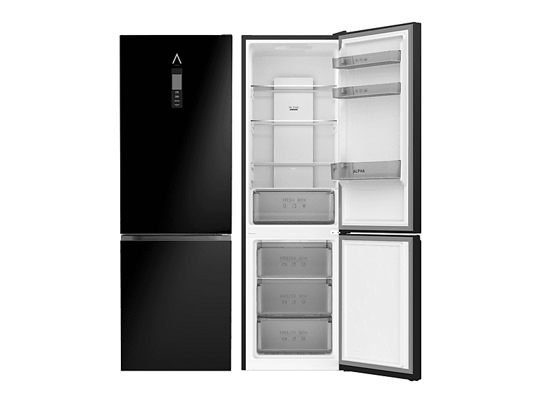 Frigorífico combi - ALPHA Pegasus Elite-185, No Frost con Multi Airflow, AAT Fresh Technology, Altura 185 cm, Negro