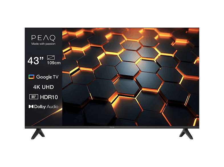 TV LED 43" - PEAQ PTV 43GU-5025T, UHD 4K, Google TV, Smart TV, DVB-T2 (H.265), HDR10, Dolby Audio, Negro