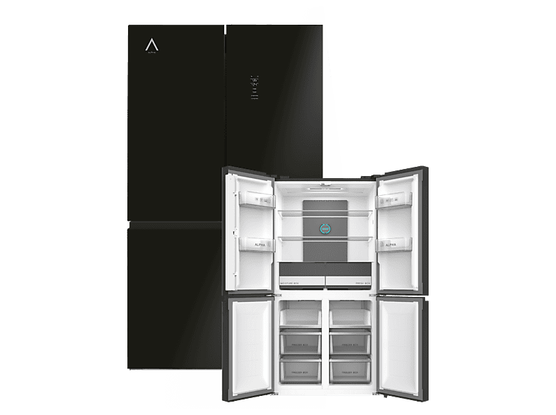 Frigorífico americano - ALPHA Pegasus Elite Pro-83, Smart Inverter Motor, Multi Airflow, No Frost, Altura 182 cm, Negro