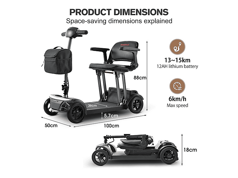 scooter plegable - SWEETRICH AIR TRAVELLER, 24,45 kg, negro — foto 6
