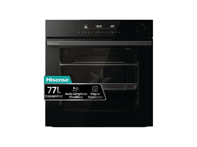 Horno a vapor - Hisense BSA66346PBG, Multifunción, Pirolítico, 77 l, WiFi, Cocción simultánea, Modo Air Fry, 56.4 cm, Negro