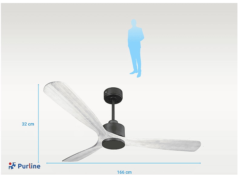 Ventilador de techo - PURLINE MadeiraD166C0365211, 6 velocidades, Negro — foto 2