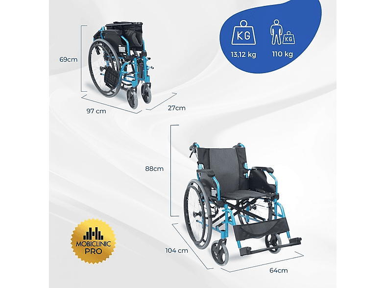 Silla de ruedas - MOBICLINIC Bolonia, Azul — foto 2