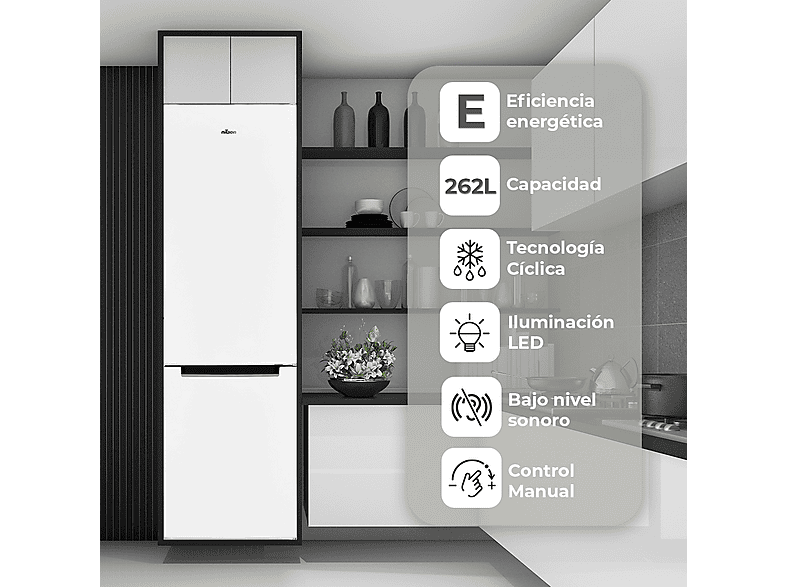 Frigorífico combinado - NILSON NC185500E, Altura 180 cm, Capacidad 262 l, Blanco — foto 3