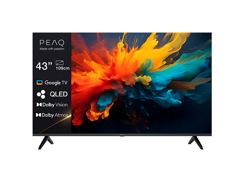 TV QLED 43" - PEAQ PTV 43GQU-5026T, UHD 4K, Google TV, Smart TV, DVB-T2 (H.265), Negro