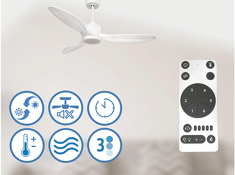 Ventilador de techo - PURLINE SantoriniD132C03LED64947, 18 W, 6 velocidades, Blanco — foto 5