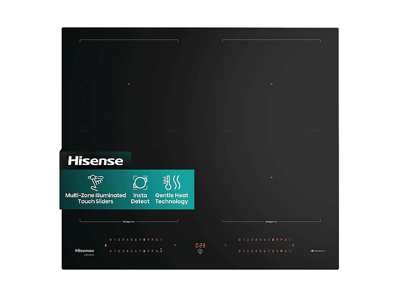 Placa de inducción - HISENSE HI6443BSCWF, 4 zone(s) zonas, 595 mm, Negro