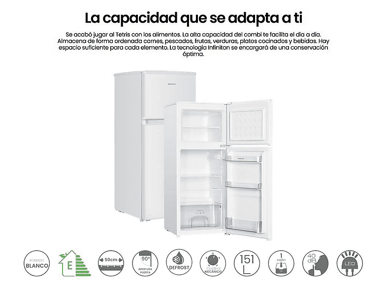 Frigorifico dos puertas - INFINITON FG-151D12BEV, Ciclico, Altura 122 cm, Capacidad 151 l, Blanco — foto 5