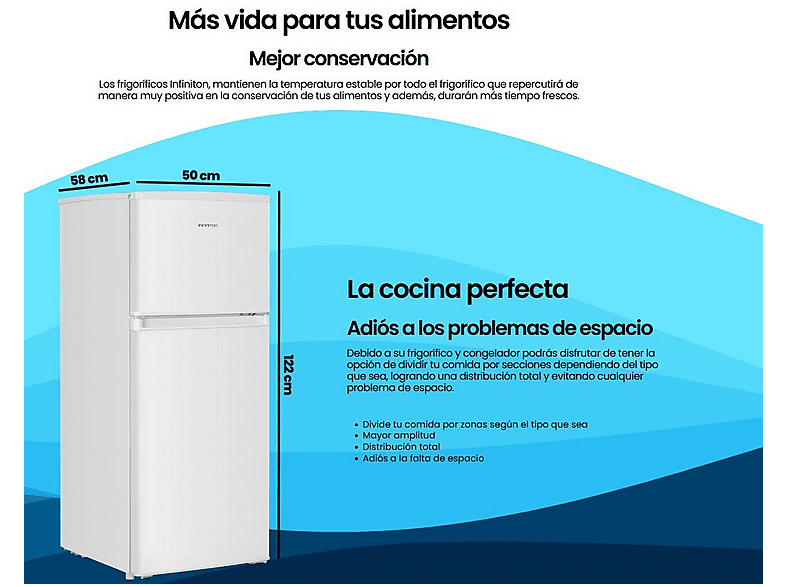 Frigorifico dos puertas - INFINITON FG-151D12BEV, Ciclico, Altura 122 cm, Capacidad 151 l, Blanco — foto 8